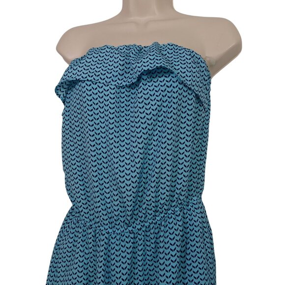 Love Fire Strapless Blue Patterned  Jumpsuit Women Size M Elastic Waist Pockets - Picture 2 of 12